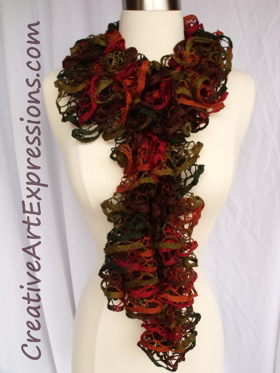 Creative Art Expressions Hand Knitted Autumn Ruffle Scarf